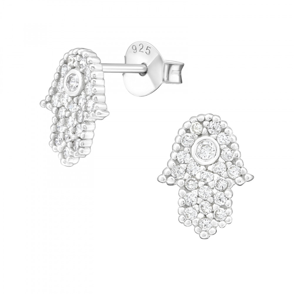 Hamsa Sparkling Studs - Sterling Silver